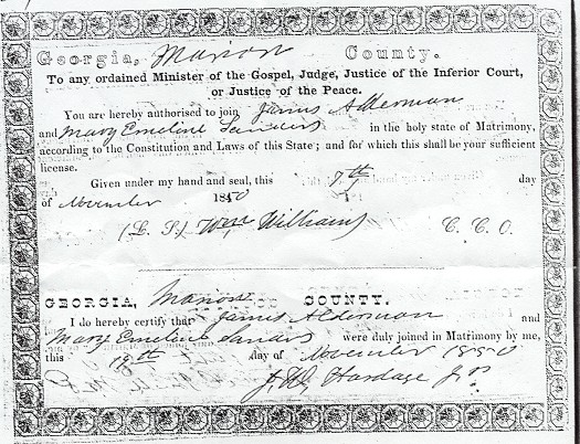 Emaline Sanders Marriage Certificate